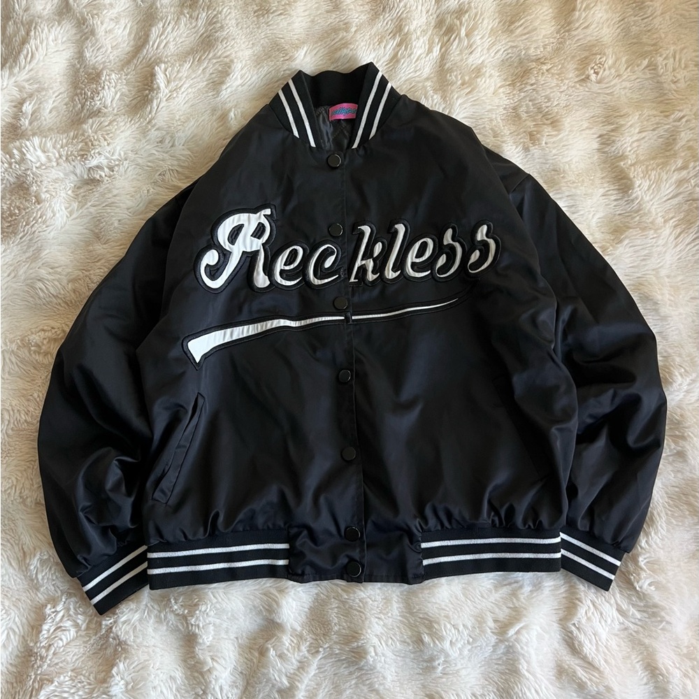 Edikted Black Varsity Jacket with White Stripes